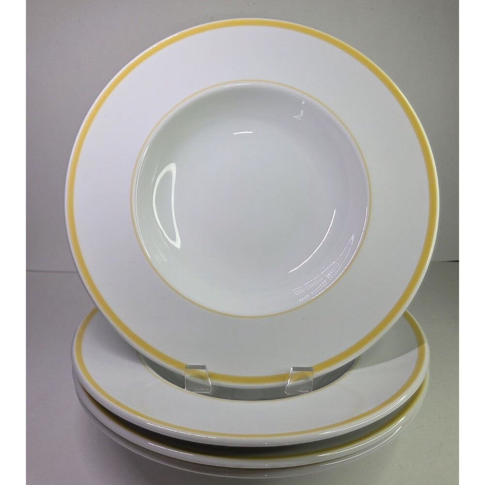 Set of 4 Williams-Sonoma Individual Pasta Bowls Brasserie Yellow Band Verge 11"